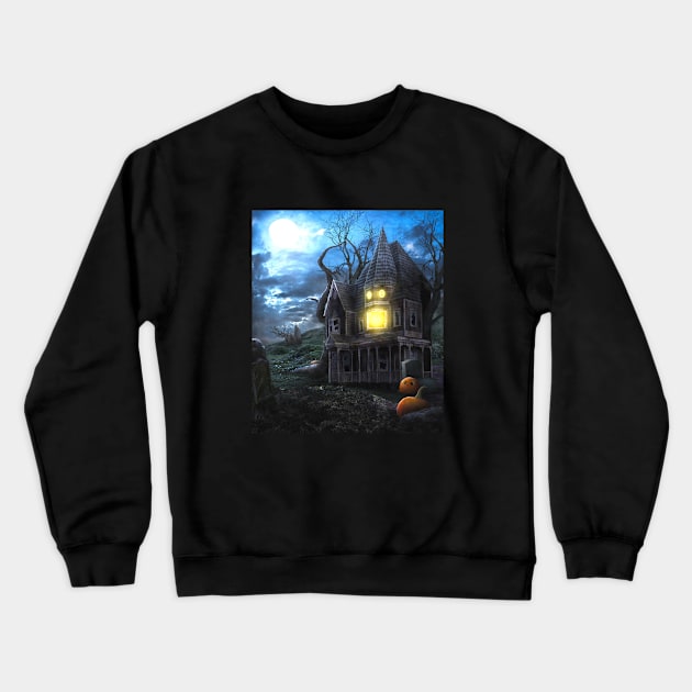 Haunted House Graphic Design Crewneck Sweatshirt by Geometric Designs